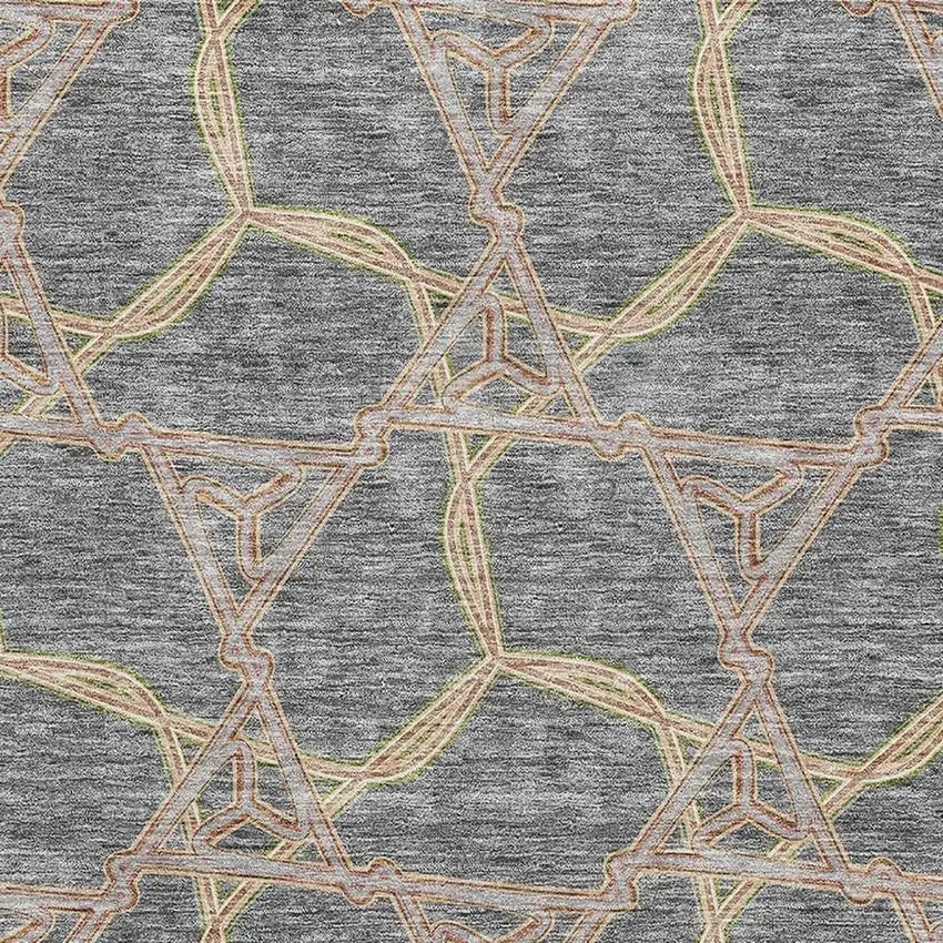 Gray Green And Beige Geometric Washable Area Rug With UV Protection Photo 2