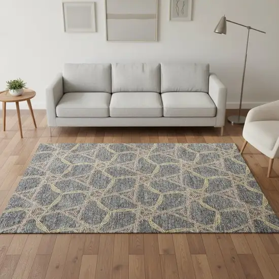 Gray Green And Beige Geometric Washable Area Rug With UV Protection Photo 2