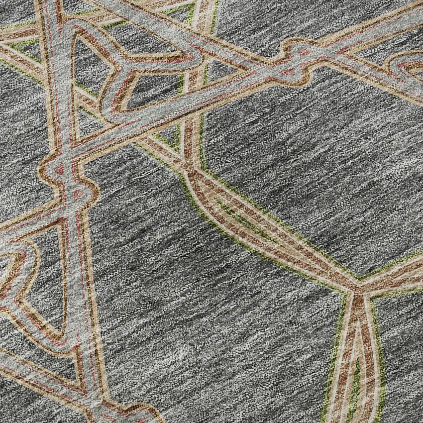 Gray Green And Beige Geometric Washable Area Rug With UV Protection Photo 9