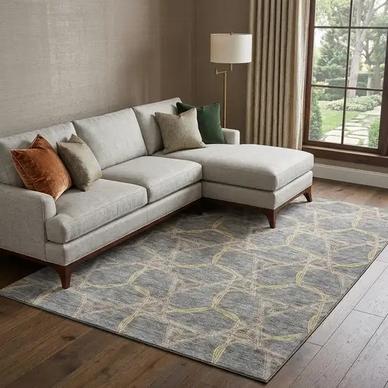 Gray Green And Beige Geometric Washable Area Rug With UV Protection Photo 1