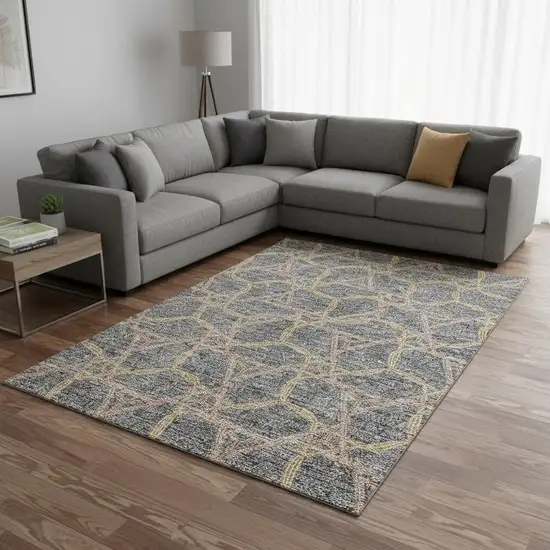 Gray Green And Beige Geometric Washable Area Rug With UV Protection Photo 2