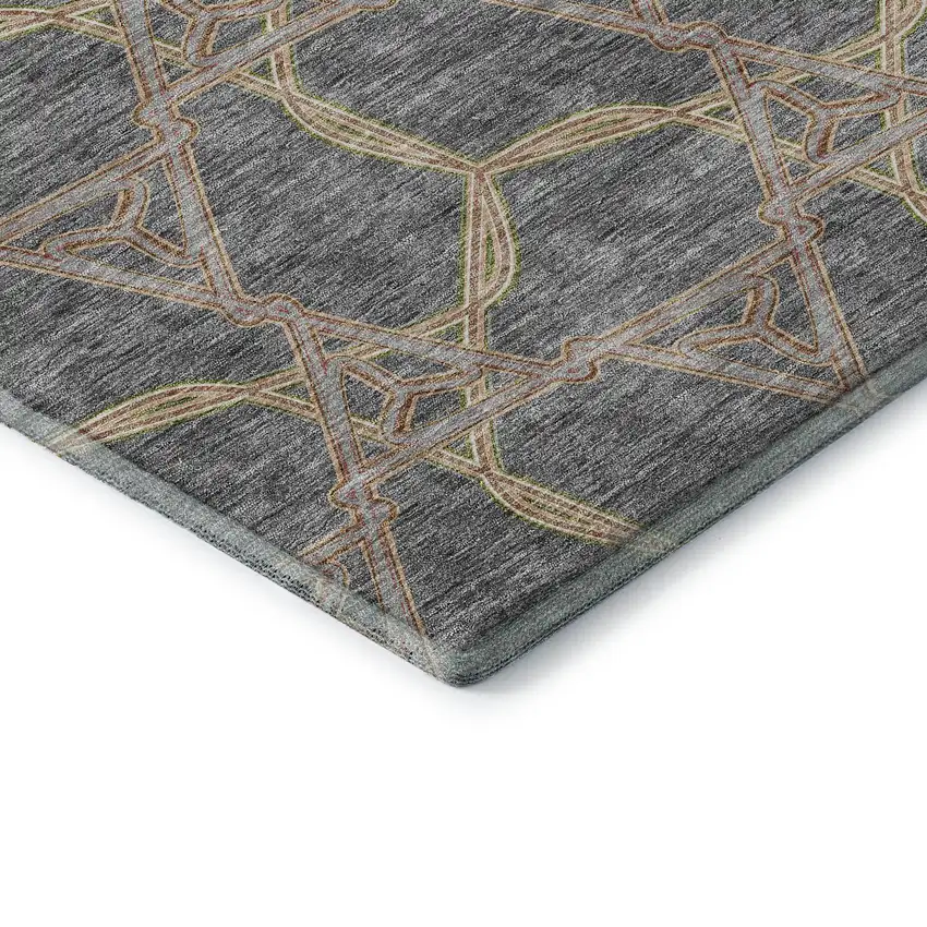 Gray Green And Beige Geometric Washable Area Rug With UV Protection Photo 7