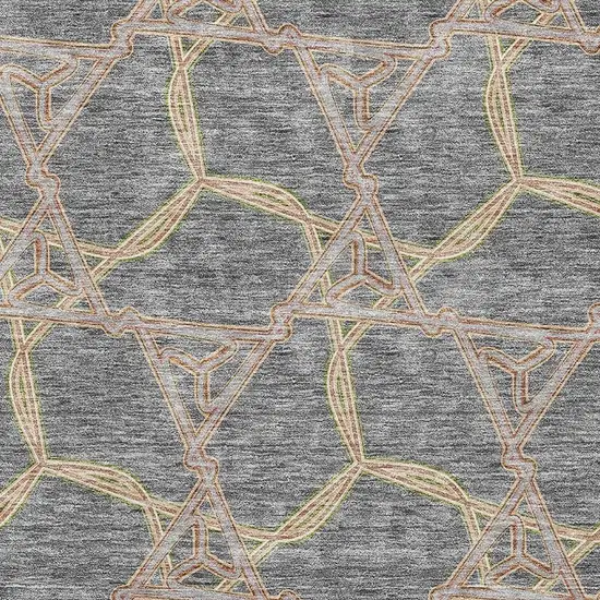 Gray Green And Beige Geometric Washable Area Rug With UV Protection Photo 2