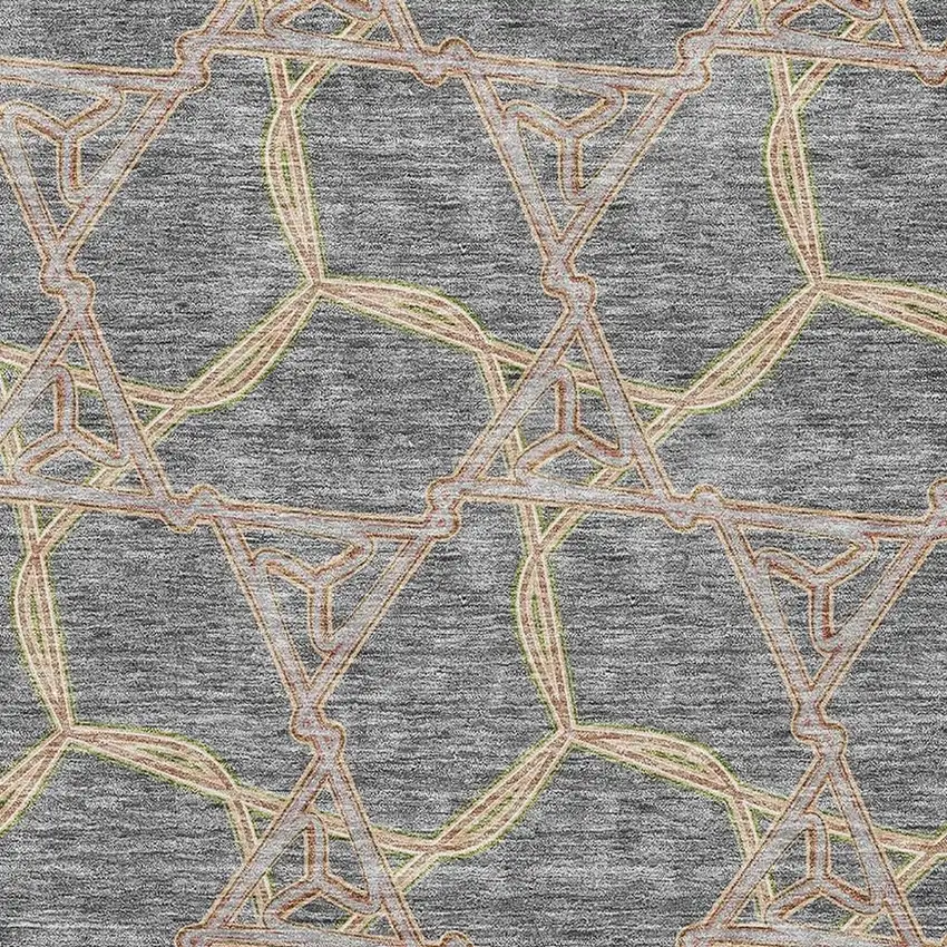Gray Green And Beige Geometric Washable Area Rug With UV Protection Photo 2