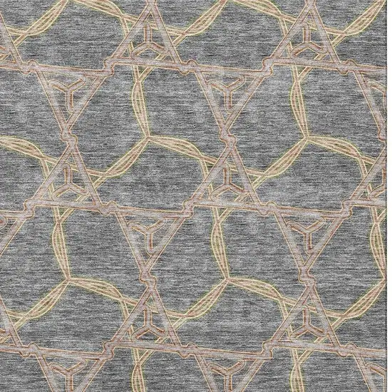 Gray Green And Beige Geometric Washable Area Rug With UV Protection Photo 2
