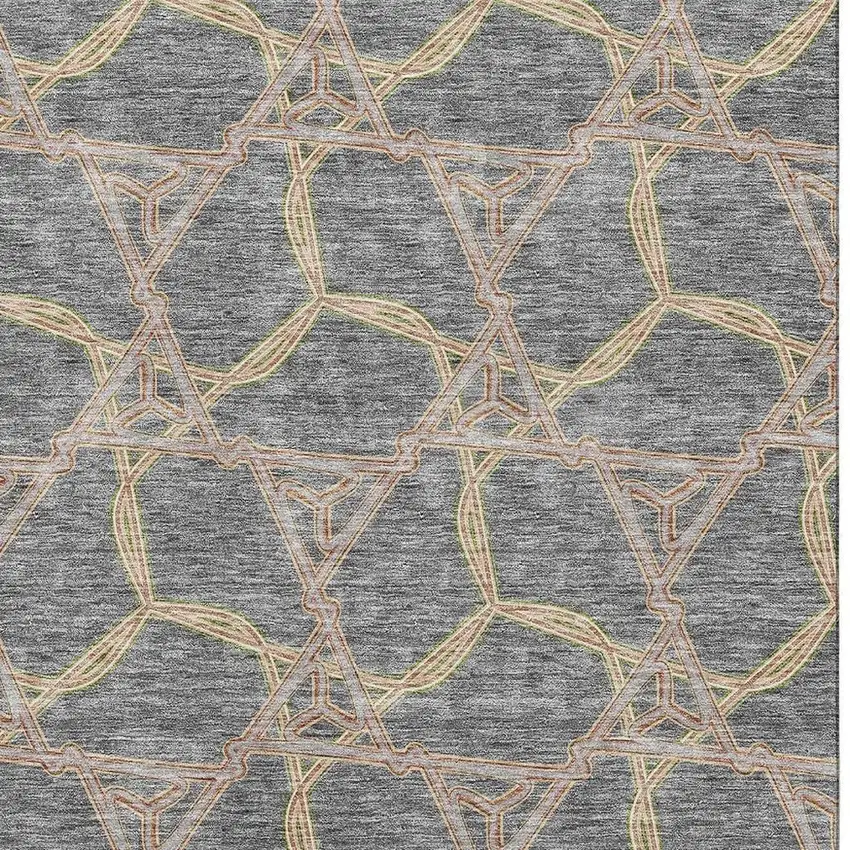 Gray Green And Beige Geometric Washable Area Rug With UV Protection Photo 2