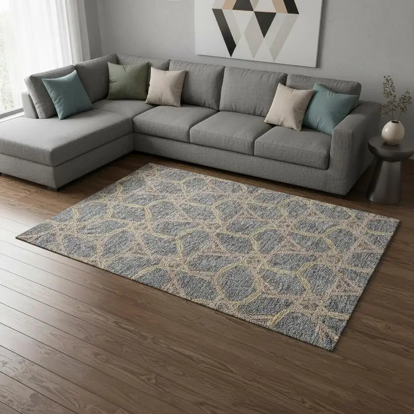 Gray Green And Beige Geometric Washable Area Rug With UV Protection Photo 2