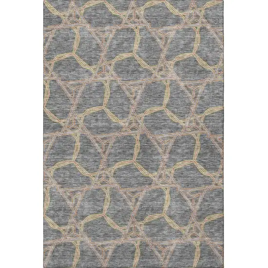 Gray Green And Beige Geometric Washable Area Rug With UV Protection Photo 3