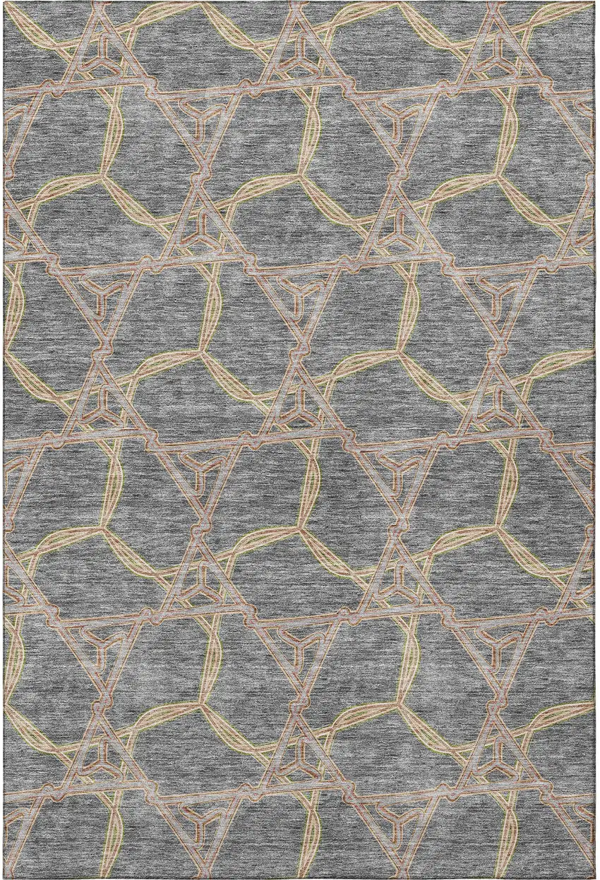 Gray Green And Beige Geometric Washable Area Rug With UV Protection Photo 3
