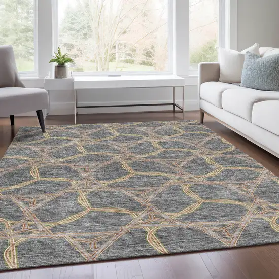 Gray Green And Beige Geometric Washable Area Rug With UV Protection Photo 5