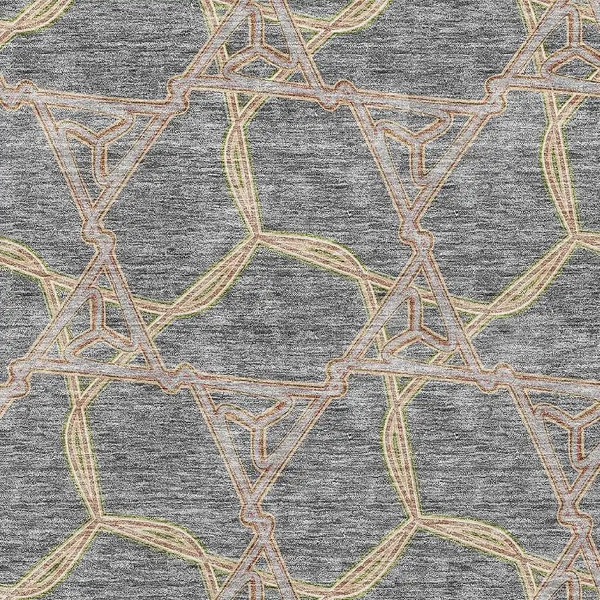 Gray Green And Beige Geometric Washable Area Rug With UV Protection Photo 2