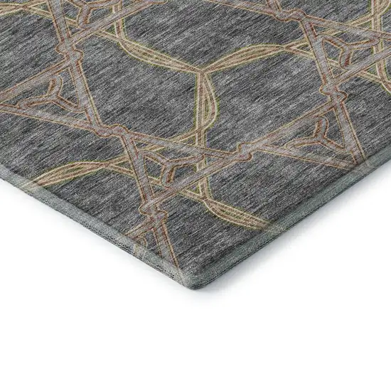 Gray Green And Beige Geometric Washable Area Rug With UV Protection Photo 7
