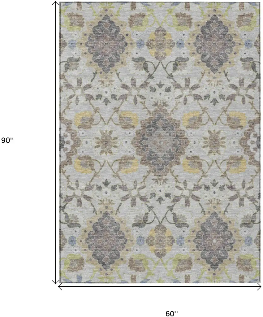Gray Green And Brown Oriental Washable Indoor Outdoor Area Rug Photo 3