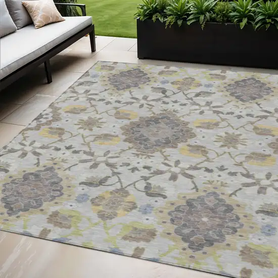 Gray Green And Brown Oriental Washable Indoor Outdoor Area Rug Photo 1