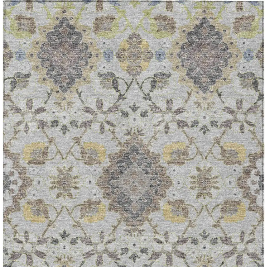 Gray Green And Brown Oriental Washable Indoor Outdoor Area Rug Photo 6