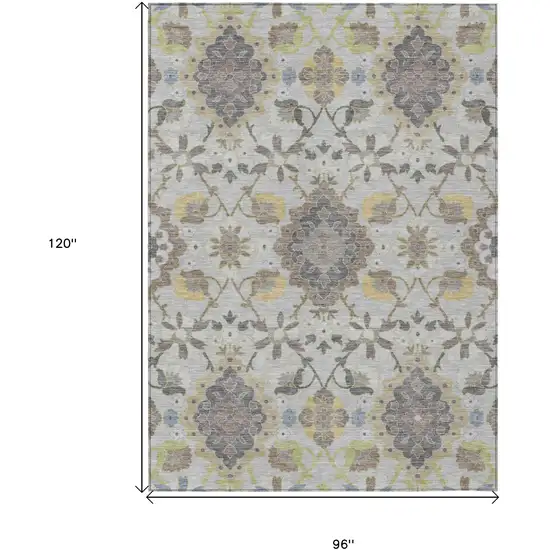 Gray Green And Brown Oriental Washable Indoor Outdoor Area Rug Photo 3