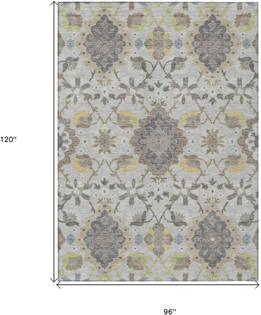 Gray Green And Brown Oriental Washable Indoor Outdoor Area Rug Photo 3