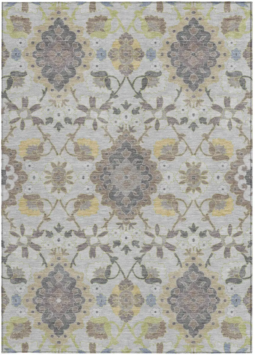 Gray Green And Brown Oriental Washable Indoor Outdoor Area Rug Photo 7