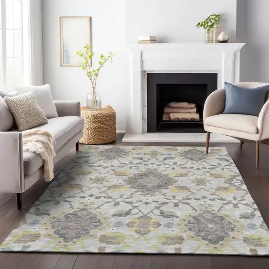 Gray Green And Brown Oriental Washable Indoor Outdoor Area Rug Photo 9