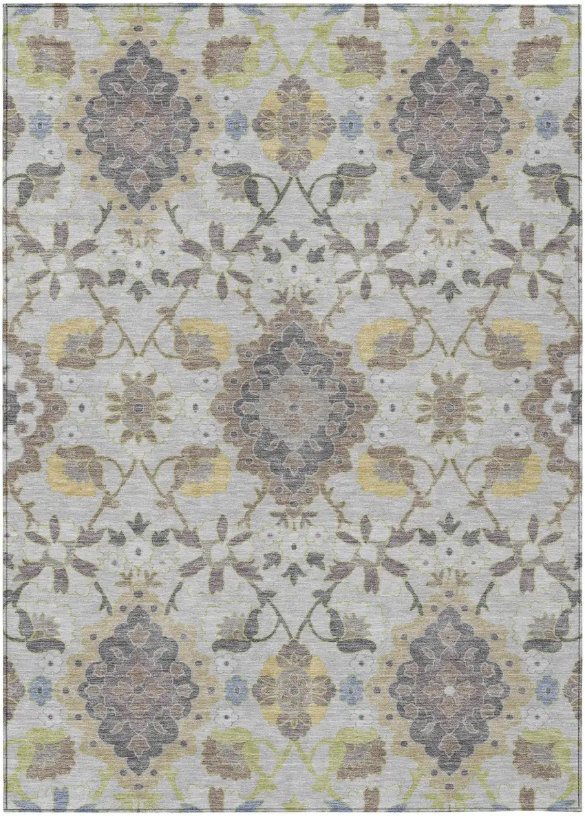 Gray Green And Brown Oriental Washable Indoor Outdoor Area Rug Photo 2