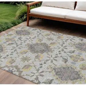 Photo of Gray Green And Brown Oriental Washable Indoor Outdoor Area Rug