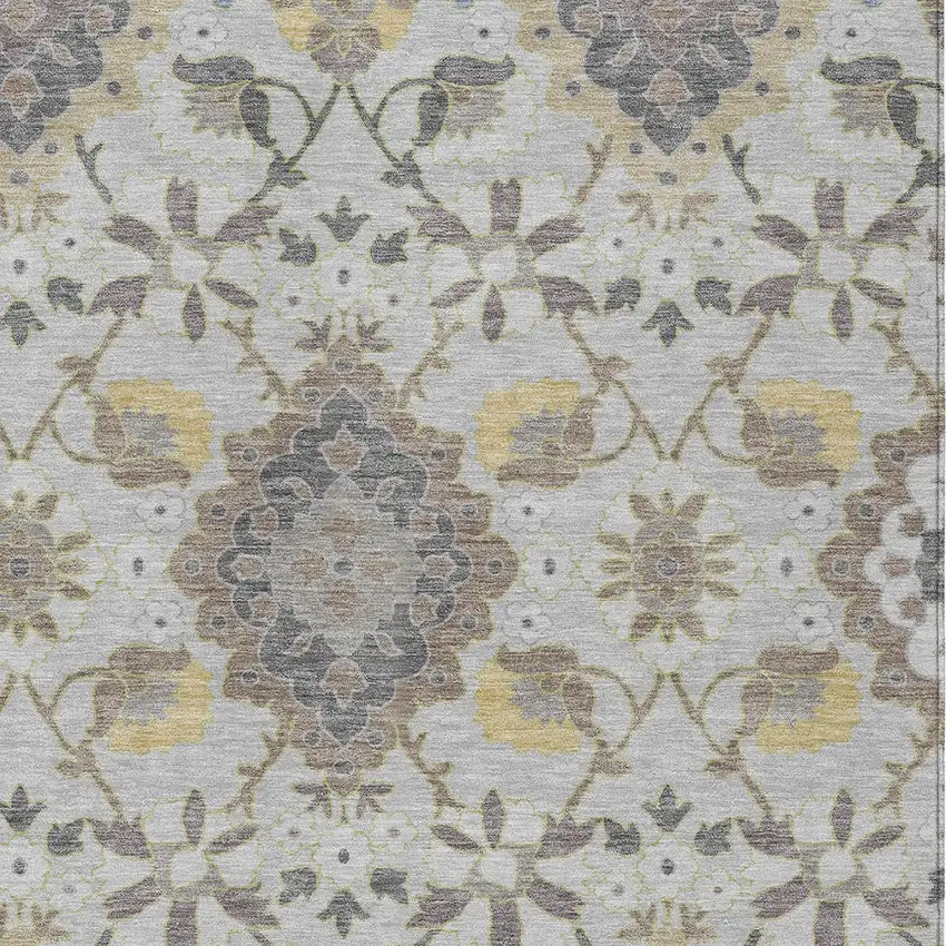 Gray Green And Brown Oriental Washable Indoor Outdoor Area Rug Photo 6