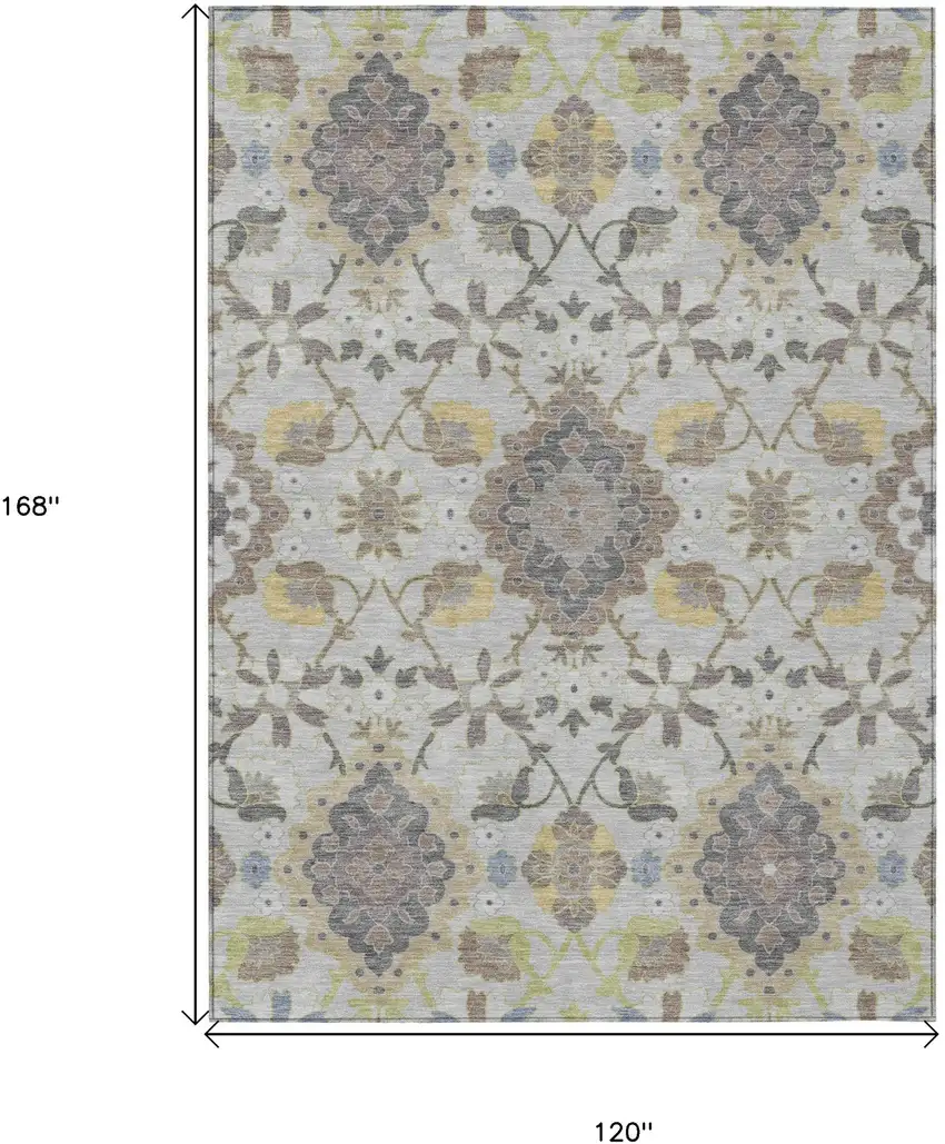Gray Green And Brown Oriental Washable Indoor Outdoor Area Rug Photo 3