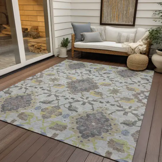 Gray Green And Brown Oriental Washable Indoor Outdoor Area Rug Photo 8