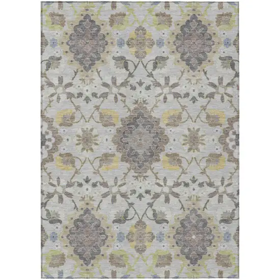 Gray Green And Brown Oriental Washable Indoor Outdoor Area Rug Photo 2