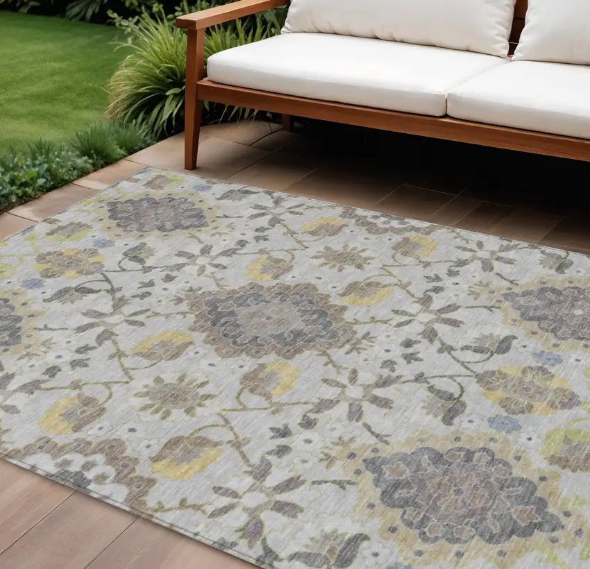 Gray Green And Brown Oriental Washable Indoor Outdoor Area Rug Photo 1