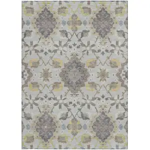 Photo of Gray Green And Brown Oriental Washable Indoor Outdoor Area Rug