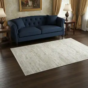 Photo of Gray Green And Brown Tribal Washable Area Rug With UV Protection