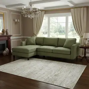 Photo of Gray Green And Brown Tribal Washable Area Rug With UV Protection