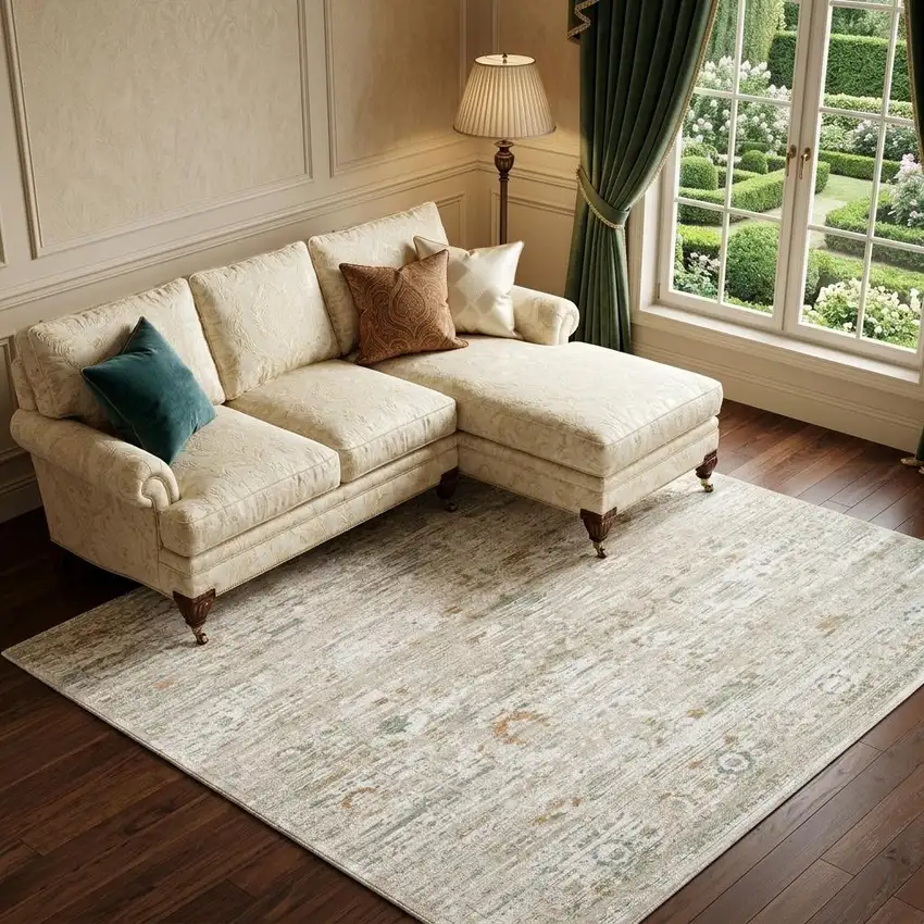 Gray Green And Brown Tribal Washable Area Rug With UV Protection Photo 1