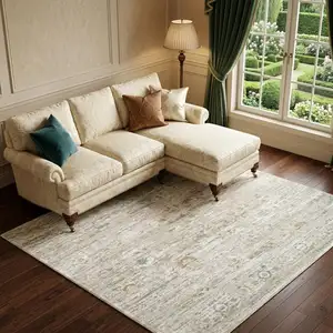 Photo of Gray Green And Brown Tribal Washable Area Rug With UV Protection
