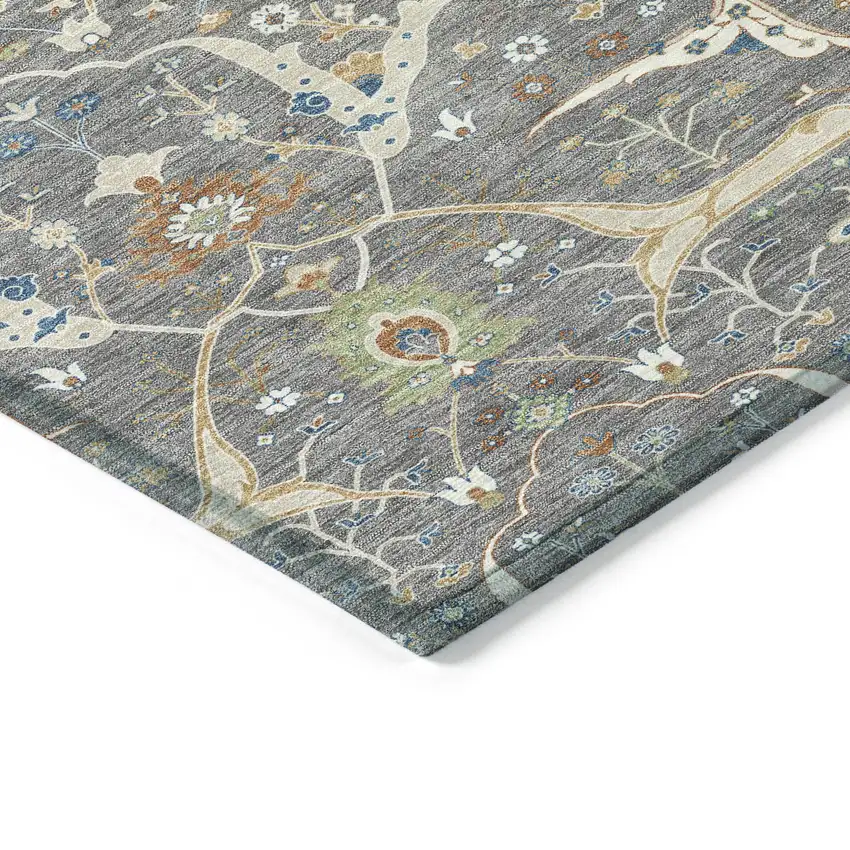 Gray Green And Copper Floral Washable Indoor Outdoor Area Rug Photo 4