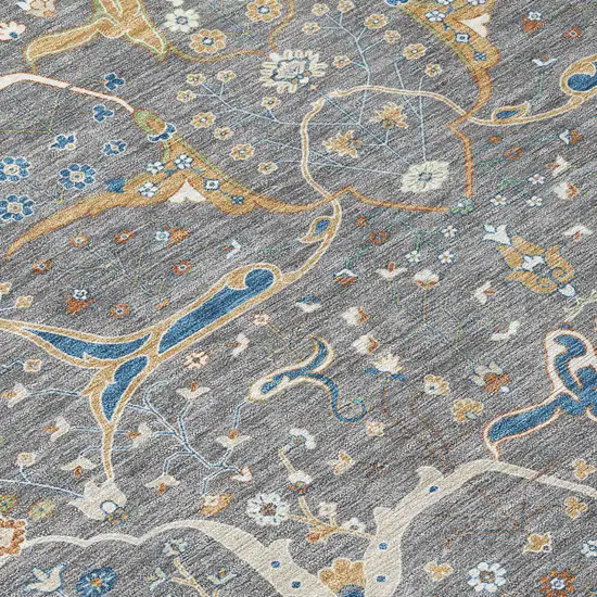 Gray Green And Copper Floral Washable Indoor Outdoor Area Rug Photo 5