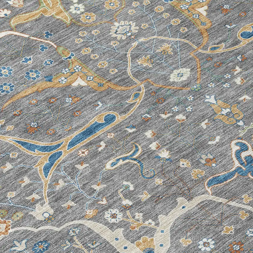 Gray Green And Copper Floral Washable Indoor Outdoor Area Rug Photo 5