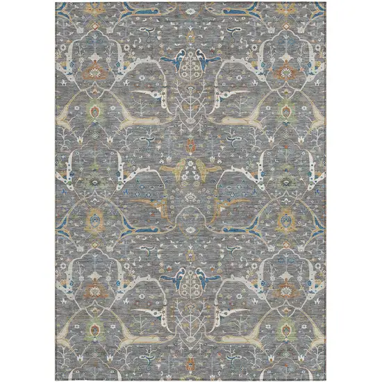 Gray Green And Copper Floral Washable Indoor Outdoor Area Rug Photo 4