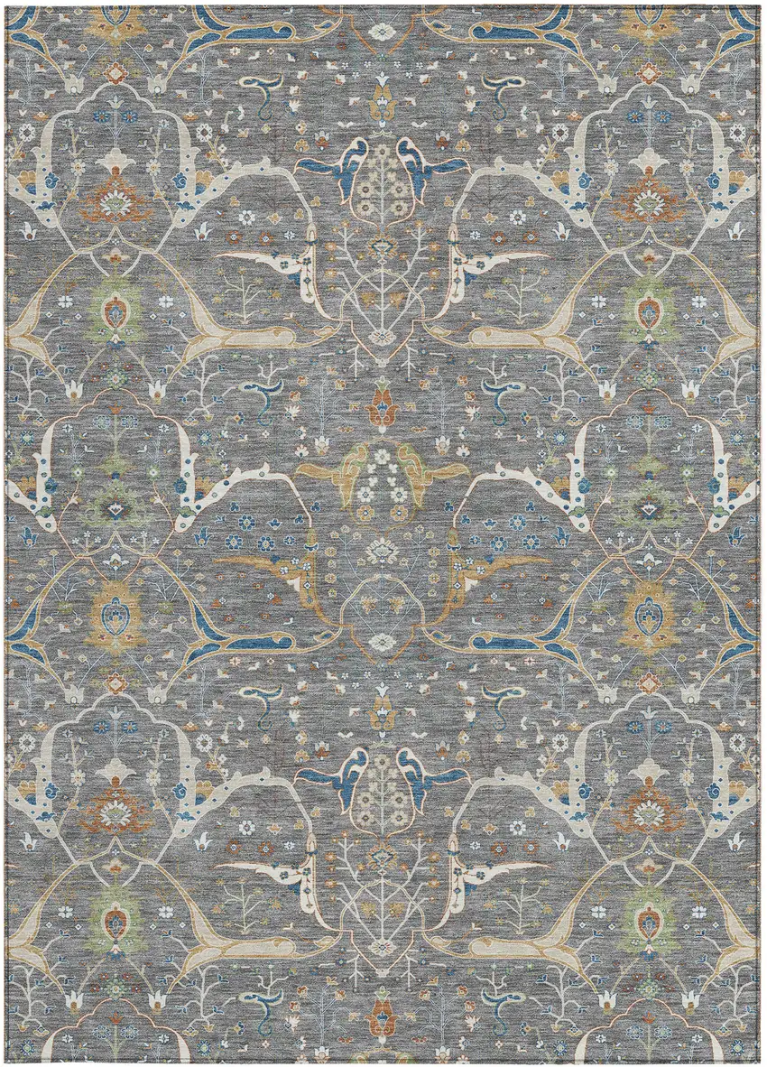 Gray Green And Copper Floral Washable Indoor Outdoor Area Rug Photo 4