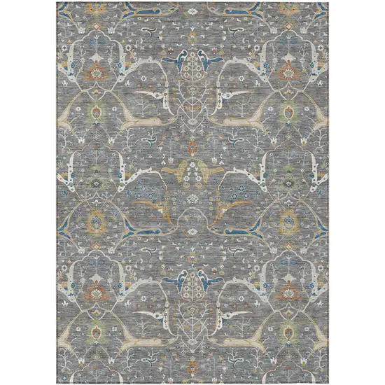 Gray Green And Copper Floral Washable Indoor Outdoor Area Rug Photo 2