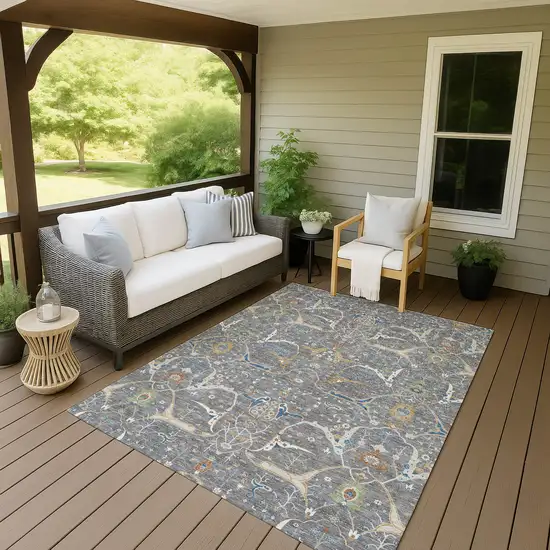 Gray Green And Copper Floral Washable Indoor Outdoor Area Rug Photo 8