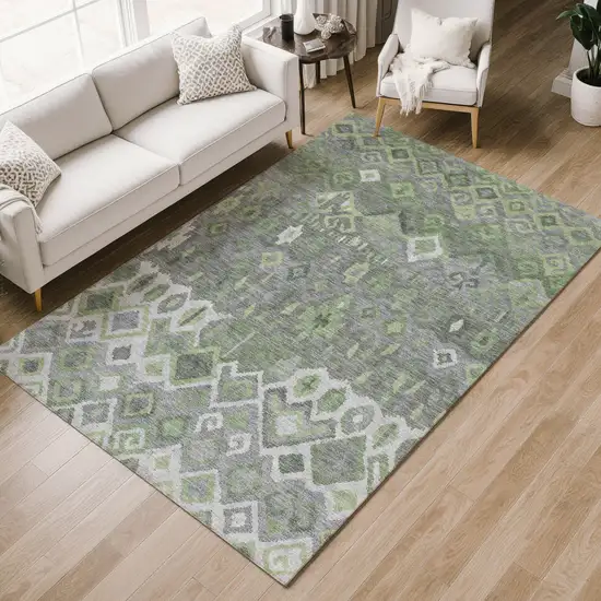 Gray Green And Ivory Geometric Washable Indoor Outdoor Area Rug Photo 8