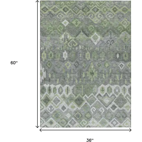 Gray Green And Ivory Geometric Washable Indoor Outdoor Area Rug Photo 3