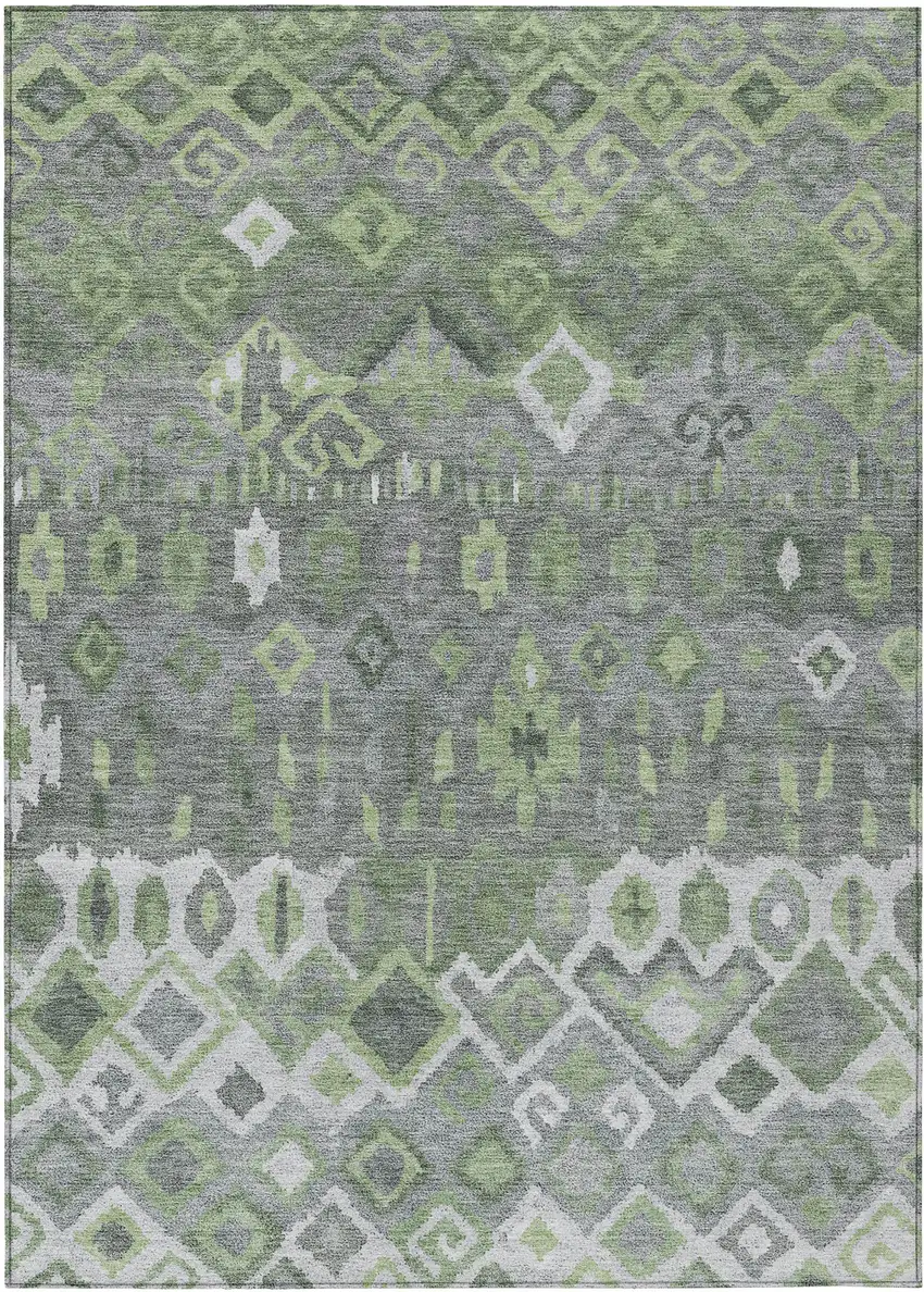 Gray Green And Ivory Geometric Washable Indoor Outdoor Area Rug Photo 2