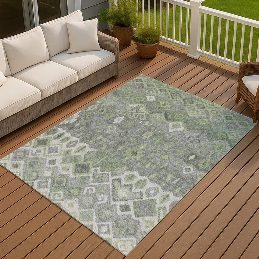 Gray Green And Ivory Geometric Washable Indoor Outdoor Area Rug Photo 8