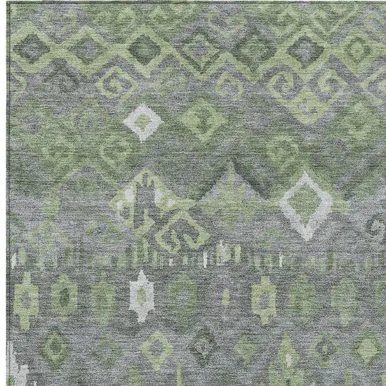 Gray Green And Ivory Geometric Washable Indoor Outdoor Area Rug Photo 7