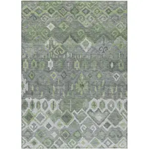 Photo of Gray Green And Ivory Geometric Washable Indoor Outdoor Area Rug