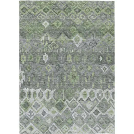Gray Green And Ivory Geometric Washable Indoor Outdoor Area Rug Photo 2