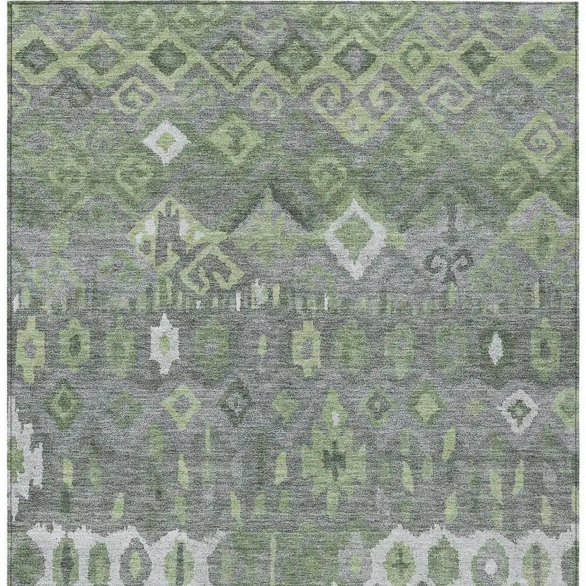 Gray Green And Ivory Geometric Washable Indoor Outdoor Area Rug Photo 4